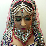 Arabian hair and makeup with glitter eyes for evening reception Leicester